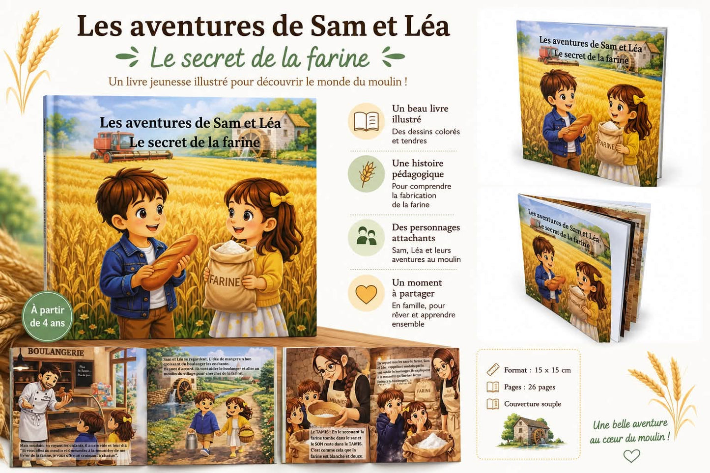 Livre pour enfants "Les aventures de Sam et Léa - Le secret de la farine"