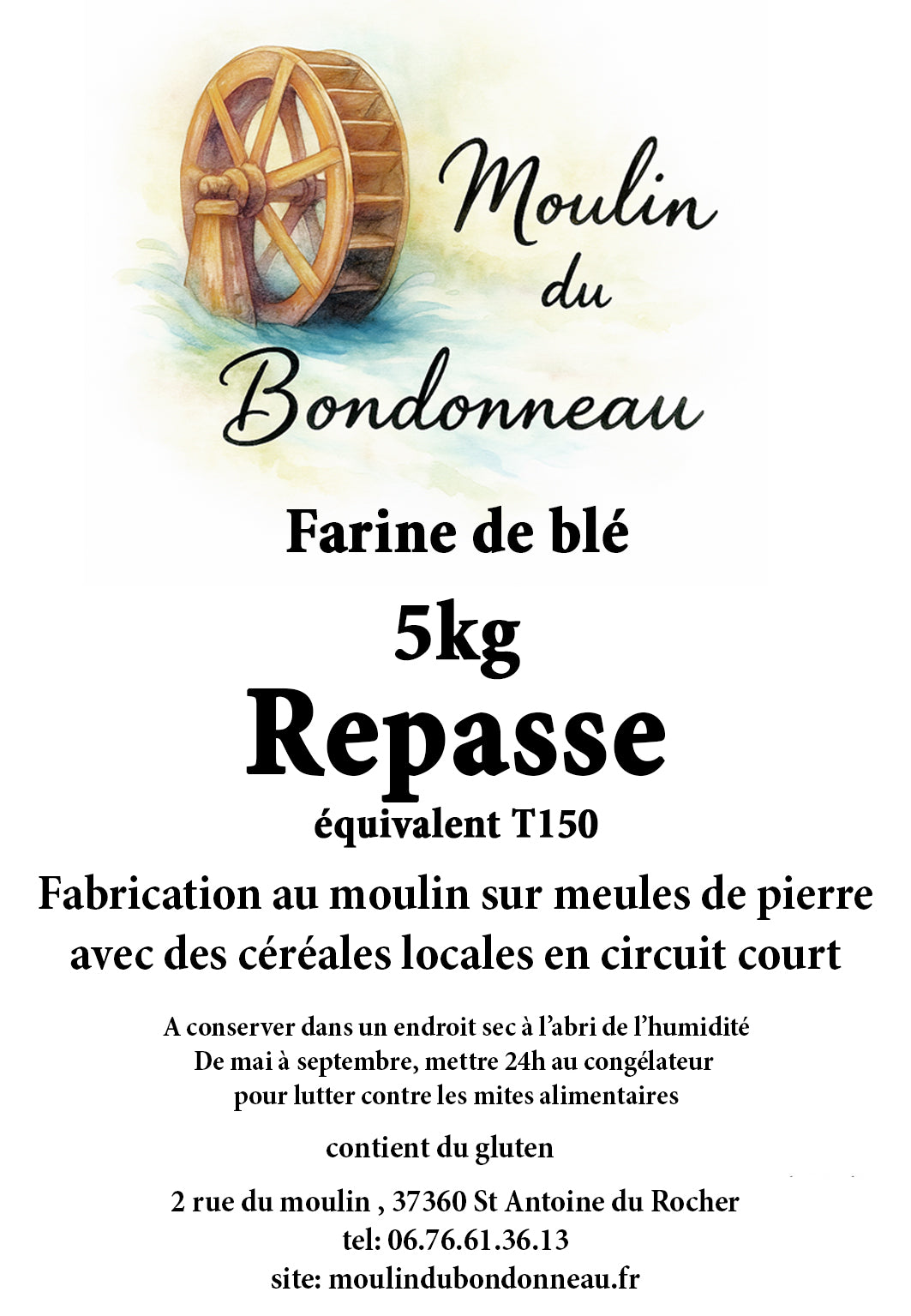 Farines 5 kg (blanche - semi-complète - complète ou repasse) commande par mail, pas d’expédition pour ce produit