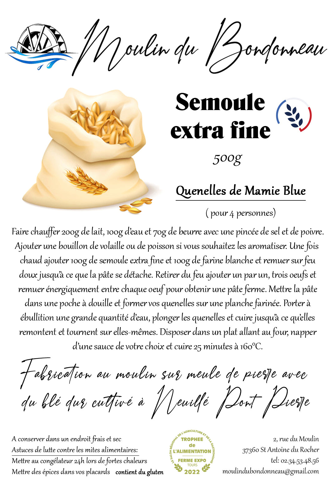 Semoule extra fine de blé dur 500g