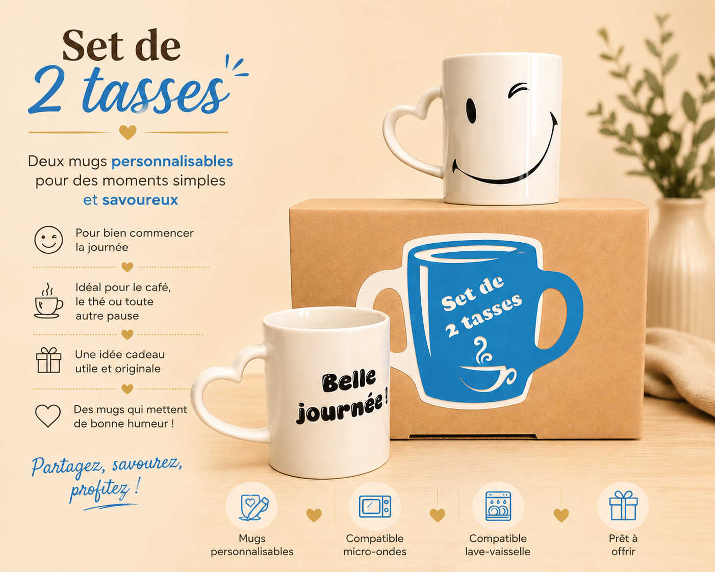 Set 2 tasses personnalisables