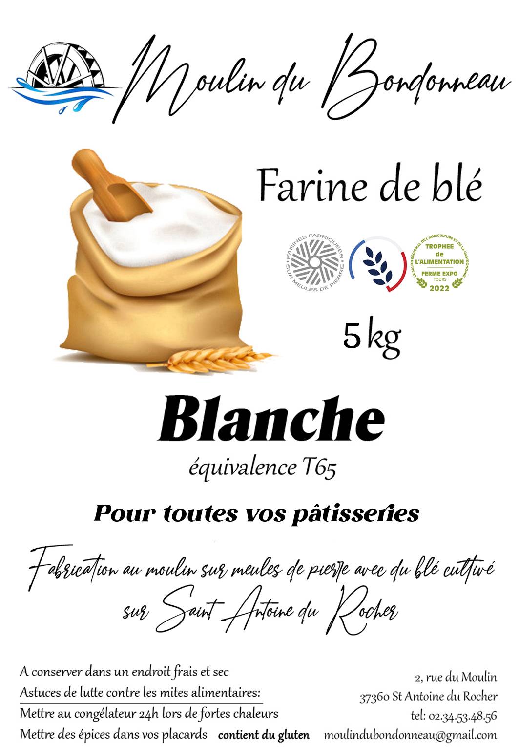 Farines 5 kg (blanche - semi-complète - complète ou repasse) commande par mail