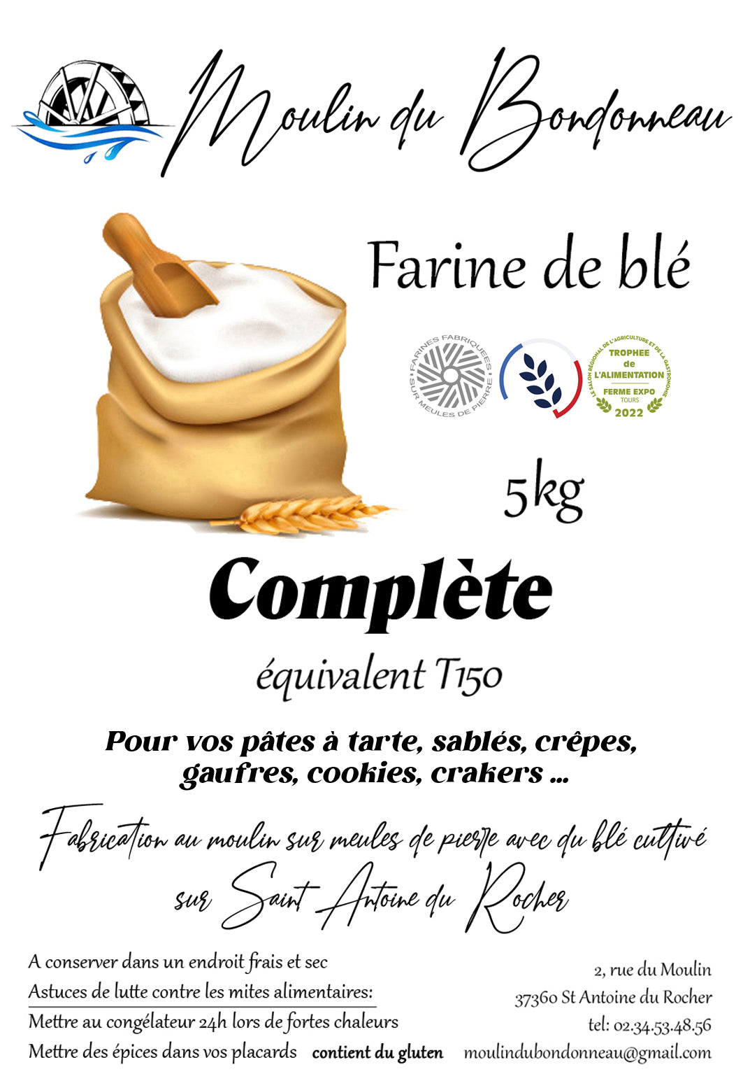 Farines 5 kg (blanche - semi-complète - complète ou repasse) commande par mail